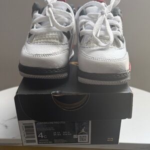 Jordan Retro 4s Kids White, Black, and Red Sneakers